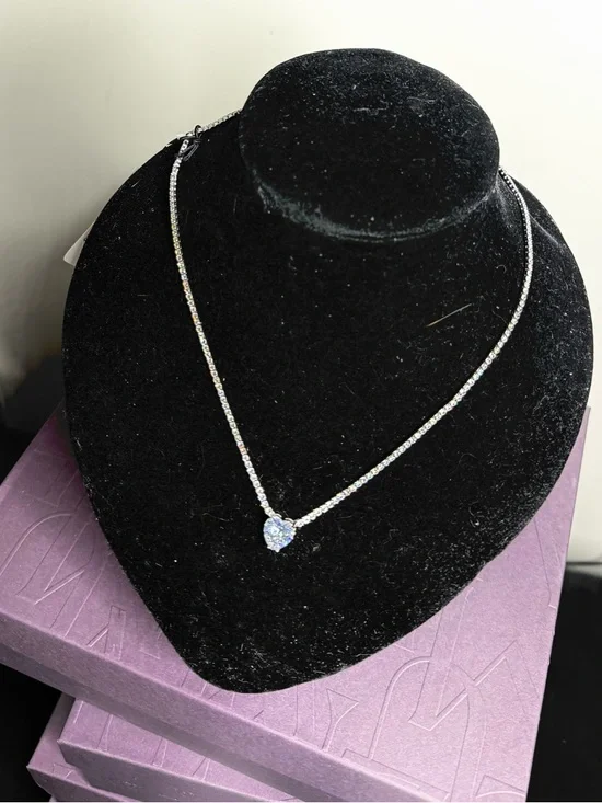 Heart Pendant Rhinestone Tennis Necklace - Silver w/Diamond Stone Lots of Bling! - Picture 2 of 3